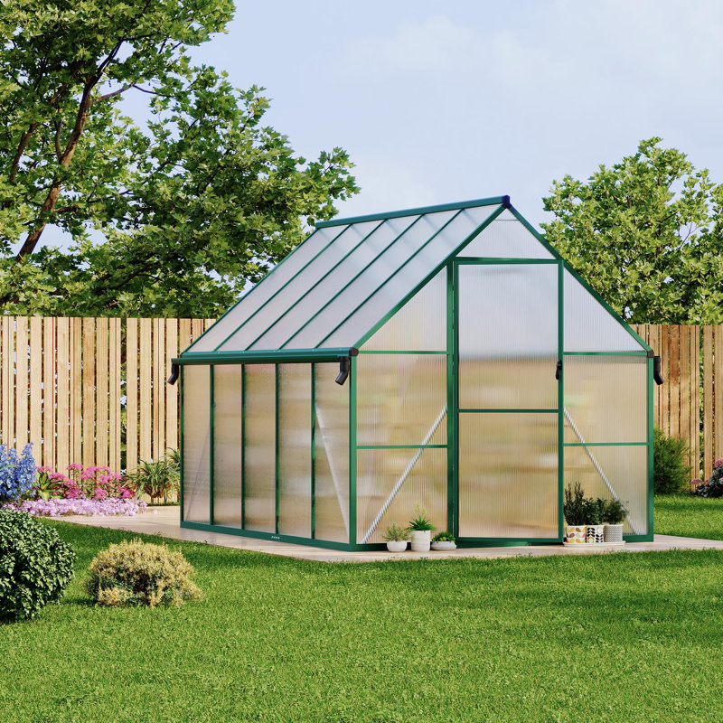 Polycarbonate Greenhouse for Outdoors, Heavy Duty Aluminum Frame Garden Greenhouse with UV Protection and Adjustable Roof Vent, All-Season Weather-Resistant Structure with Reinforced Stability