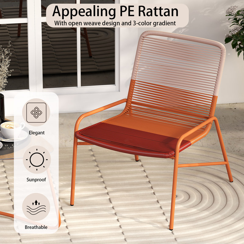 3 Piece Orange Patio Bistro Set Outdoor Rattan Furniture Set