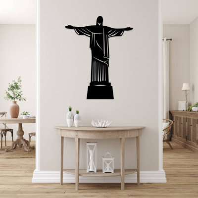 Christ the Redeemer Metal Wall Art - Brazil Landmark Religious Decor - Jesus Statue Silhouette Design - Spiritual Faith Wall Hanging - Modern Industrial Metal Sculpture - Travel Landmark Home Decor - Statement Art Piece