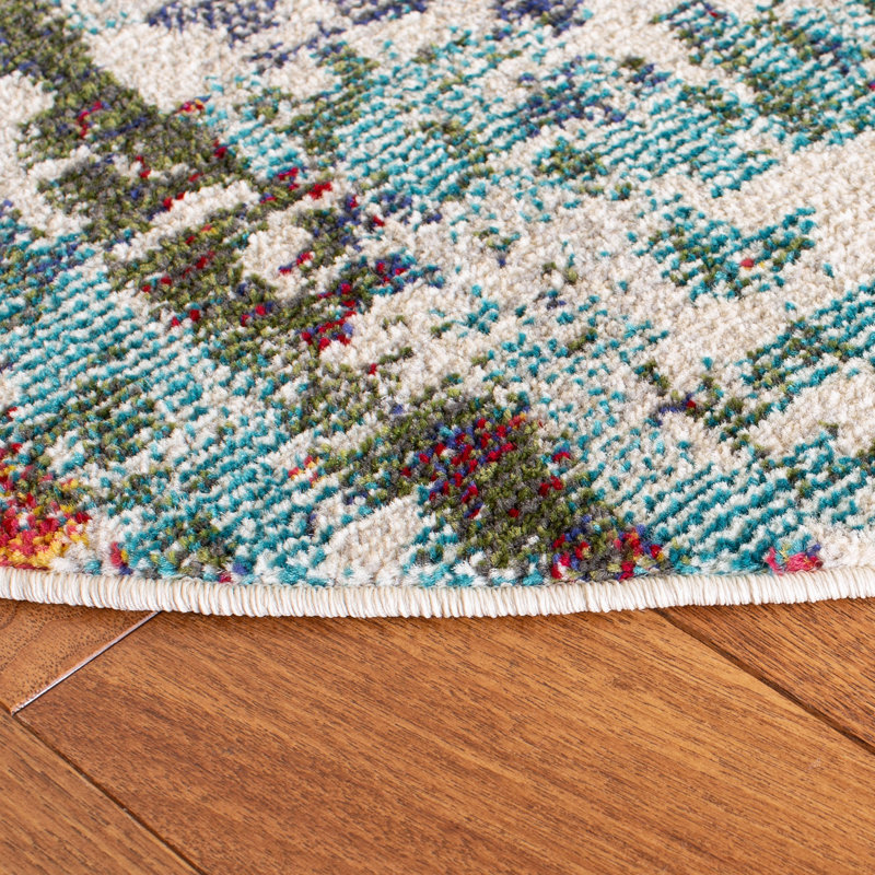 Felty Abstract Blue/Green/Orange Area Rug, Round 6'7"