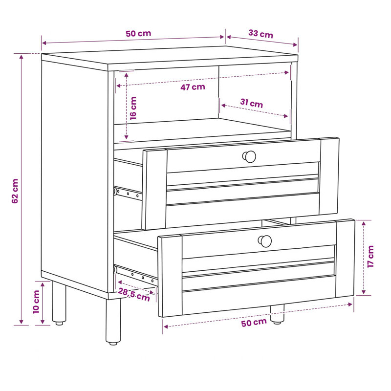 50cm W Solid Wood Bedside Table
