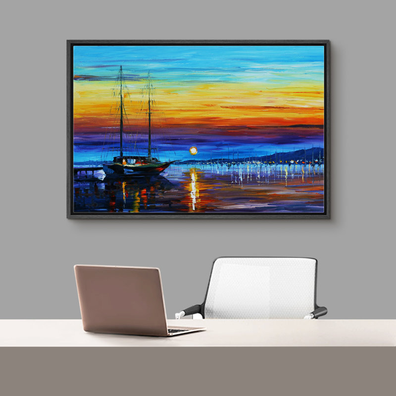 Océan côtier au coucher du soleil, impressions sur toile pour salon, chambre à coucher, décor M17, Cadre flottant noir