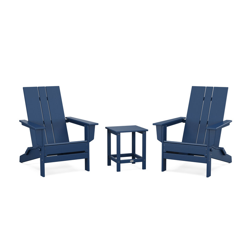 POLYWOOD by AllModern Foldable Outdoor Adirondack Chair With Table, Navy