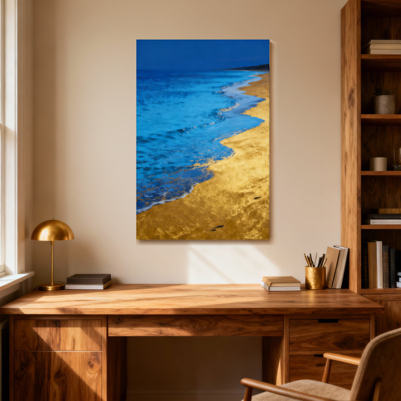 Paysage et nature Les vagues de l'océan rencontrent le rivage sablonneux doré, H 18 po x l 12 po