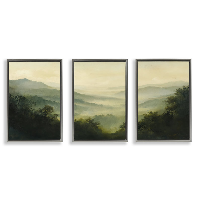 Ensemble de cadre flottant à travers la montagne 3 pièces Panorama, par Petal Prints Design, H 31 po x l 21 po