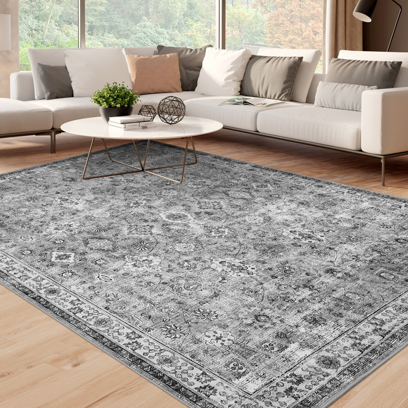 Tapis à motif floral rétro Boho, Grey, Runner 2' x 6'