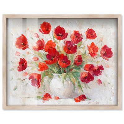 «Red Blooms in a Vase Shadowbox», art mural occidental par Art Remedy