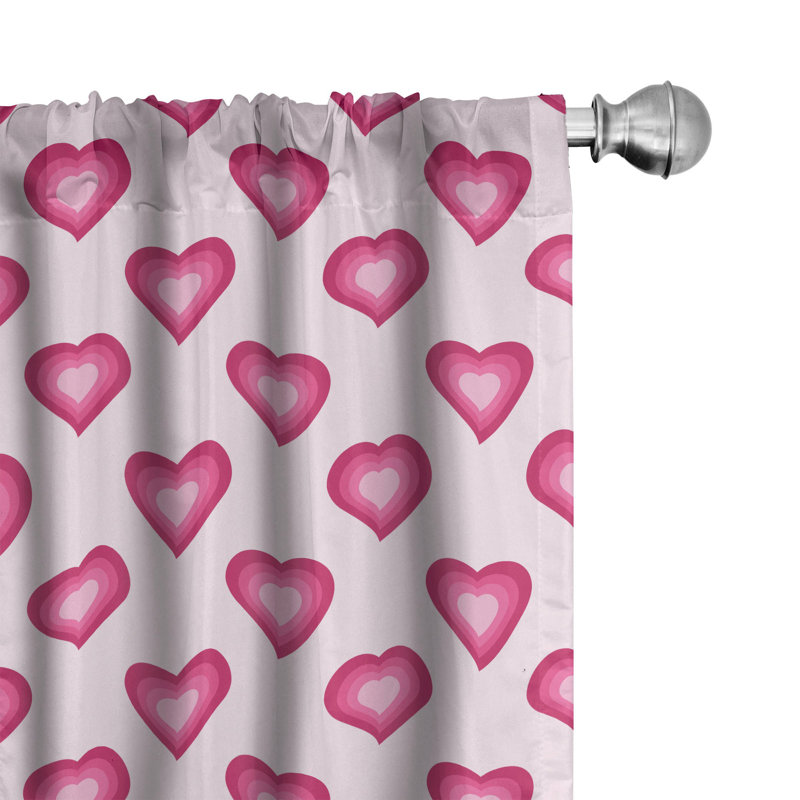 Pink Hearts Polyester Light-Filtering Curtain Panel Pair
