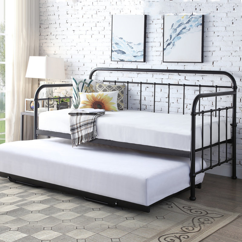 Melanie Metal Daybed with Trundle, Black