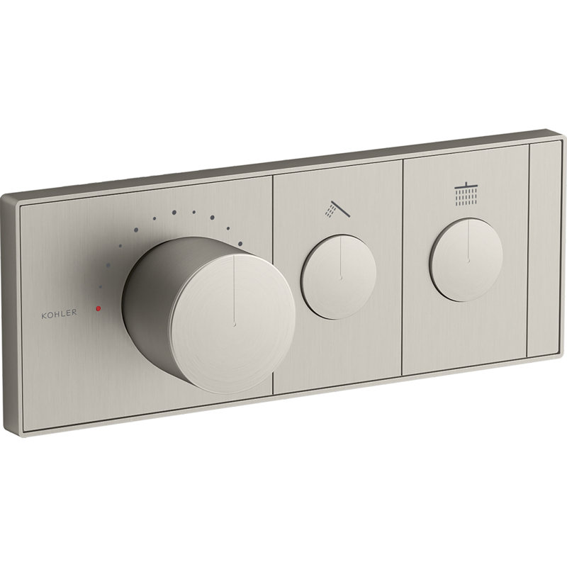 Anthem Two-Outlet Thermostatic Valve Control Panel With Recessed Push Buttons, Brush Nickel