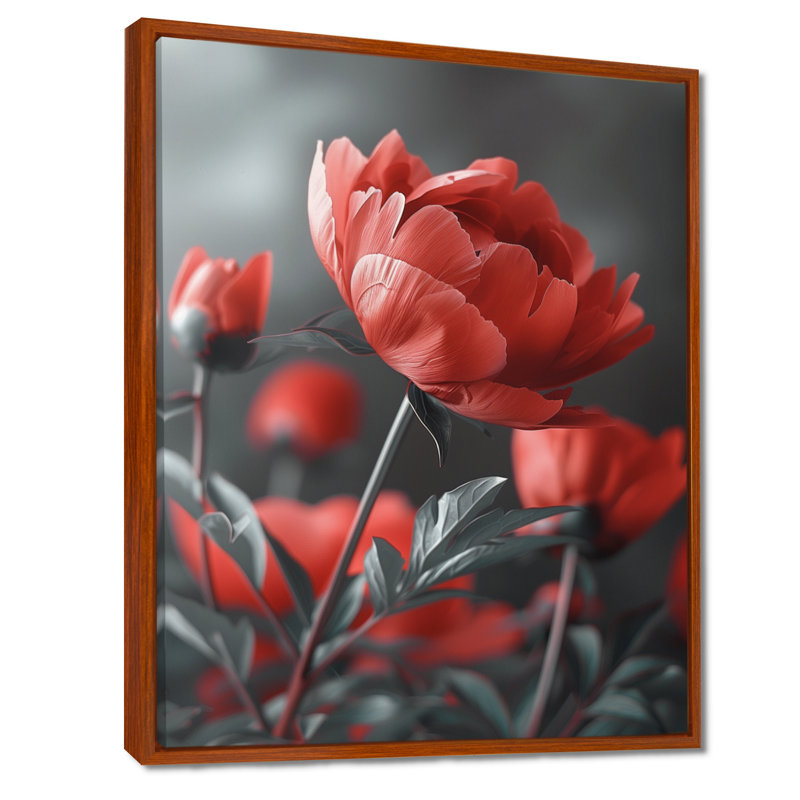 Van - pivoines, art mural, Encadrement brun, H 12 po x l 20 po