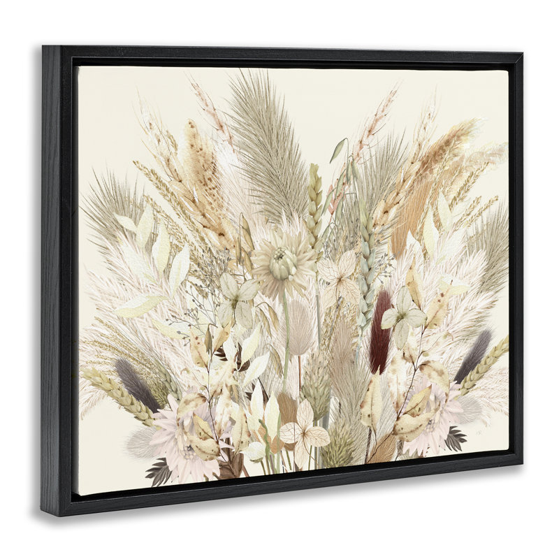 Cadre flottant naturel blé et herbes de campagne, design par Val Rhodes, H 17 po x l 21 po, Cadre flottant noir de jais