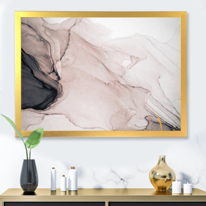 Gris et blanc marbré fluide - art mural moderne sur toile, H 8 po x l 12 po x P 1 po, Impression dorée sur toile encadrée