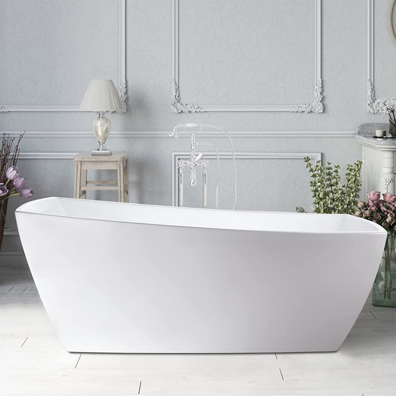 Vanity Art 67" X 31" Acrylic Freestanding Bathtub, White/Matte Black