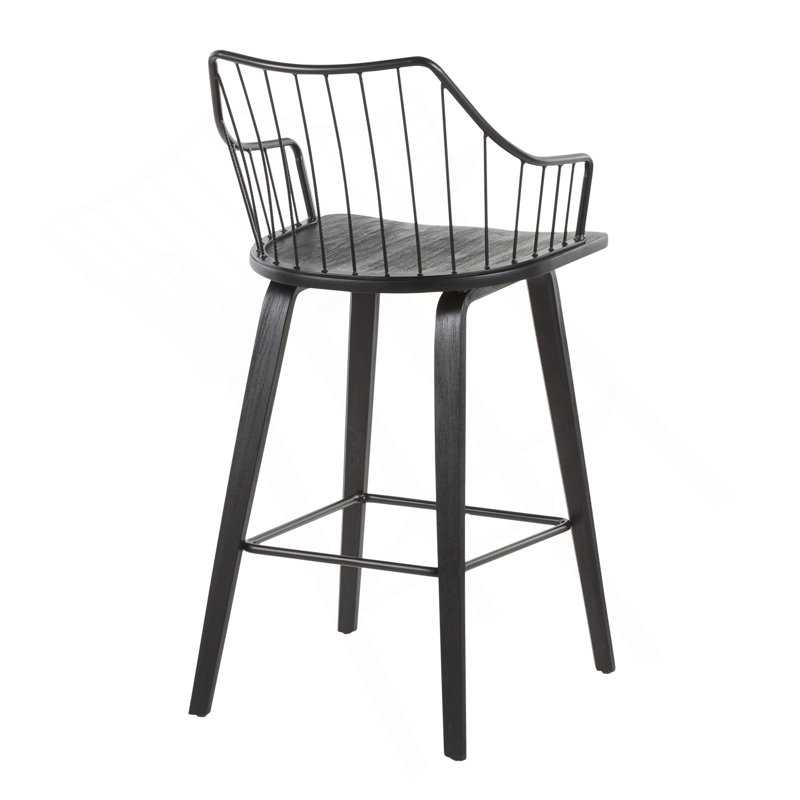 Tabouret de comptoir Winston Farmhouse en bois noir et métal noir par Lumisource