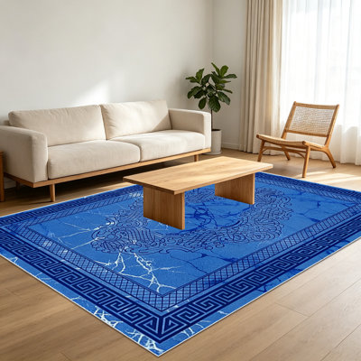 1PC Blue-Marbled and Ornate Pattern Area Rugs for Living Room, Soft and Comfortable, Suitable for all seasons, easy-to-maintain, machine washable Indoor floor mat, Under Table Farmhouse suitable for Bedroom