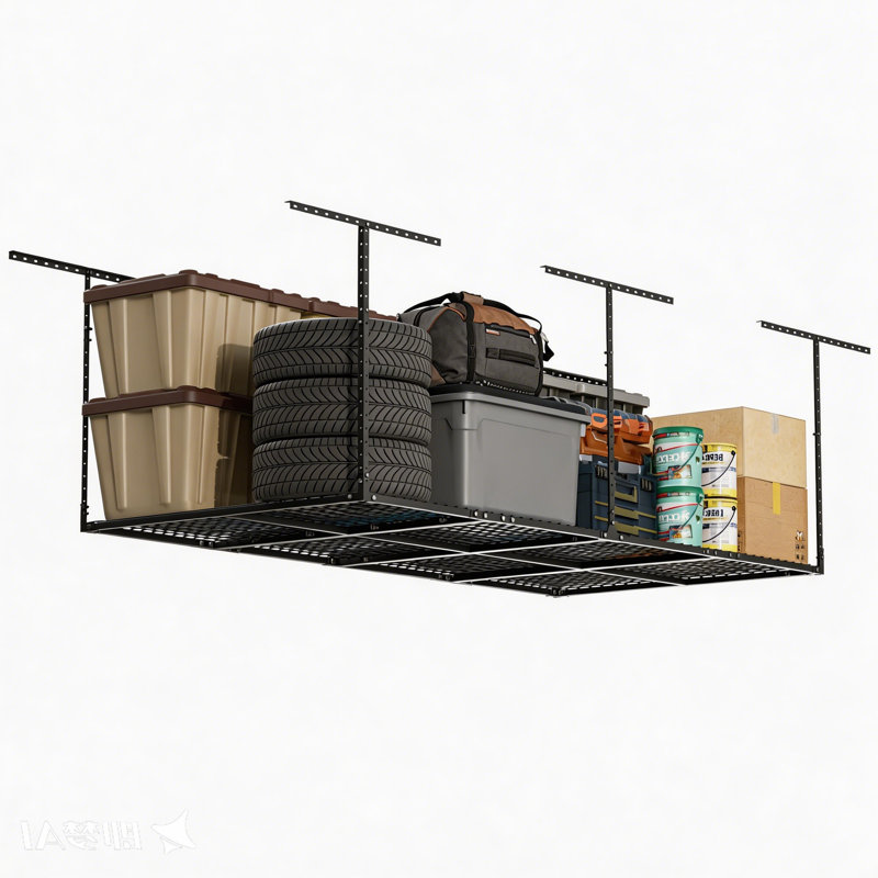96"x36" Heavy Duty Garage Ceiling Storage Rack, 600 LBS Capacity Overhead Garage Storage with Adjustable Height (22"-42"), Black Metal Rack for Garage Organizers and Storage
