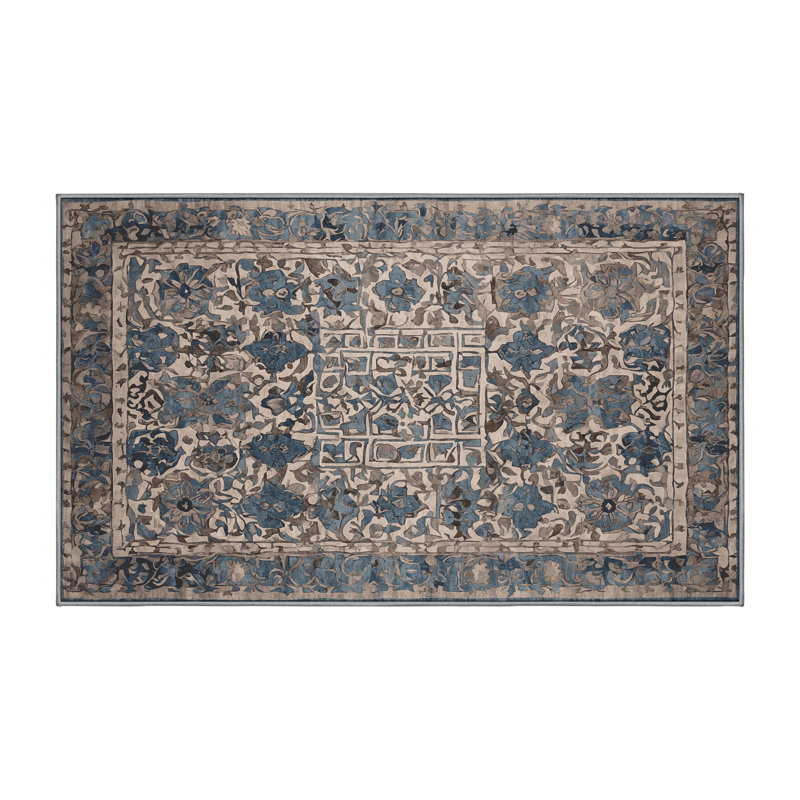 Machine Washable Gray Area Rug, Rectangle 7' x 9'