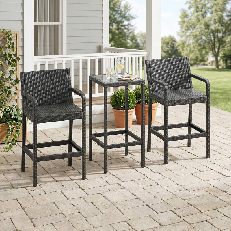 3-Piece All-Weather Patio Bar Furniture Set, 2 Ergonomic Bar Stools With Non-Slip Footrest, 1 Scratch-Resistant Bar Table, Suitable For Patio Bar, Backyard, Deck