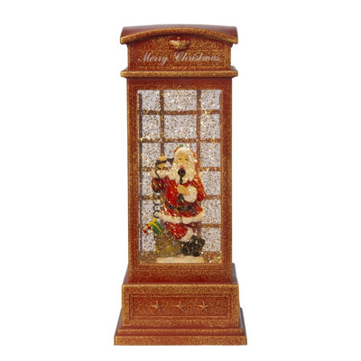 Christmas Lighted Water Spinning Phone Booth With Santa On Phone