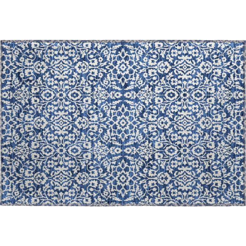 Premium Machine Washable Prisco Navy Rug, Rectangle 1'8" x 2'6"