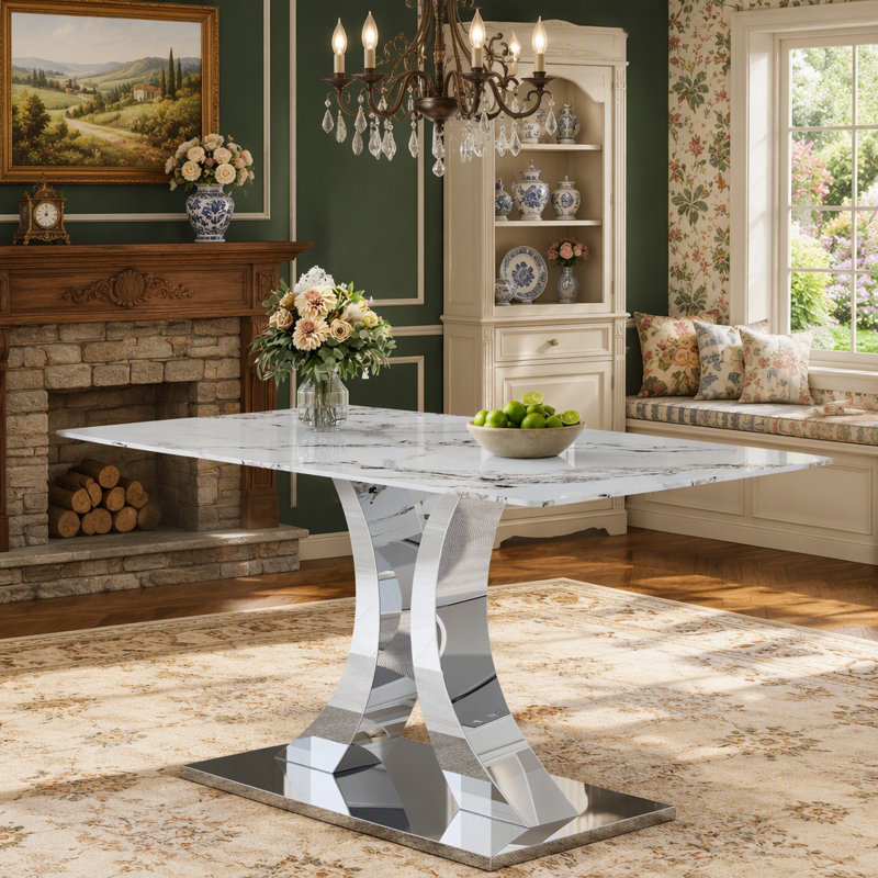 with Glass and Stainless Steel Base Dining Table