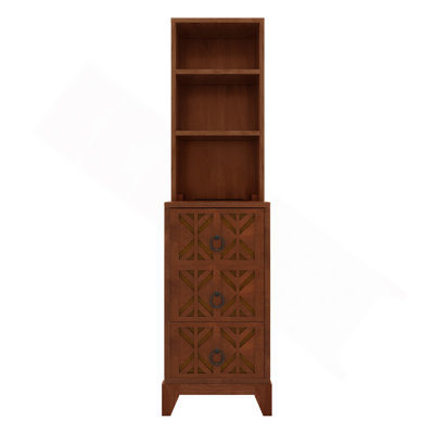 Table de bout avec 3 tiroirs, table de coin avec 2 tablettes ouvertes, table d'appoint haute pour chambre à coucher et coin, noyer