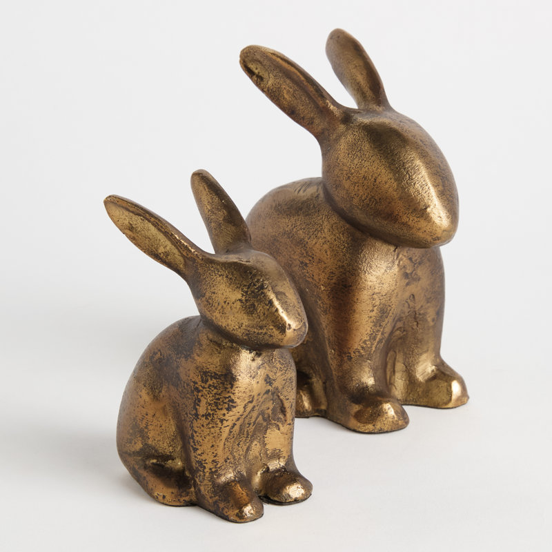 SCULPTURE DE LAPIN ASSIS, ENSEMBLE DE 2