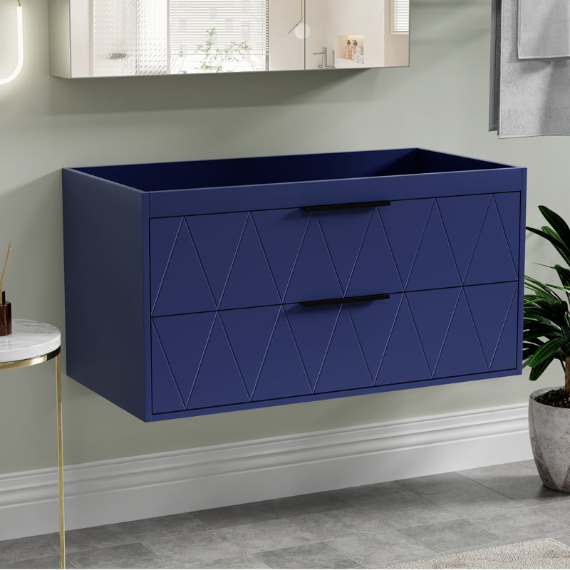 36" Modern Wall Mounted Bathroom Vanity Base Only without Sink Top, Soft-close Drawers, Eco-friendly Hand Paint, Blue