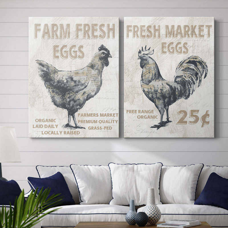 Farm Fresh Chicken - ensemble de 2 reproductions, Pas de tapis, H 32 po x l 48 po x P 1 po, Toile tendue