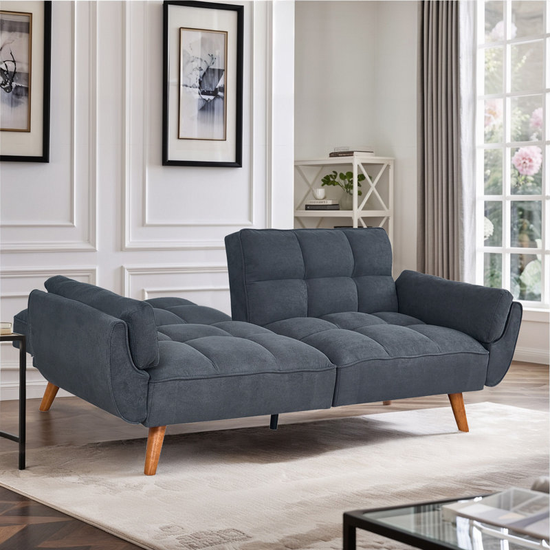 Tarantino Twin 75.3'' Upholstered Split Back Convertible Sofa, Dark Gray Black Linen