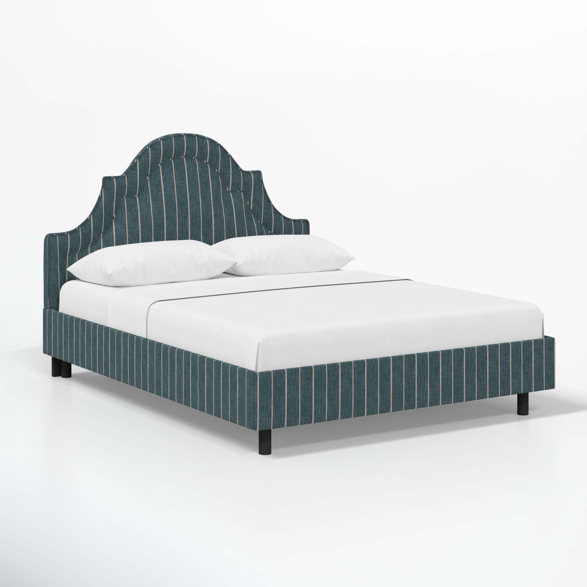 Knipe Upholstered Scalloped Bed, Twin, Fritz Indigo Stripe