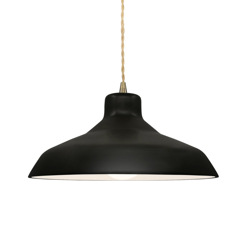 Fallon - Light Dome Pendant, 6.25" H x 13.5" W x 13.5" D, Gloss Black, Antique Brass
