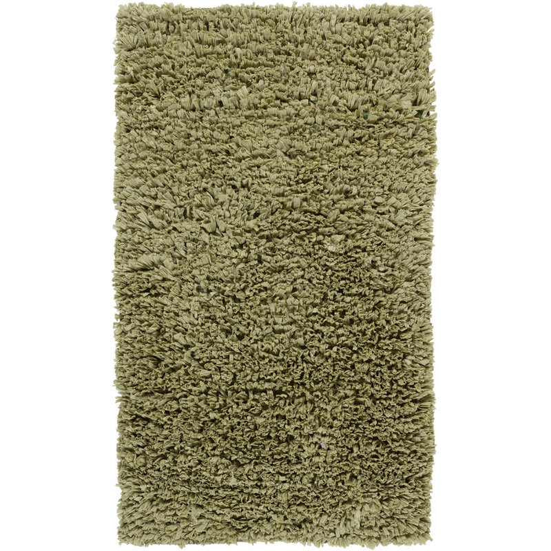 Benitez Authentic Hand-Woven Handmade Washable Muted Green Rag Shag Polyester & Cotton Area Rug, 3'6" x 5'6"