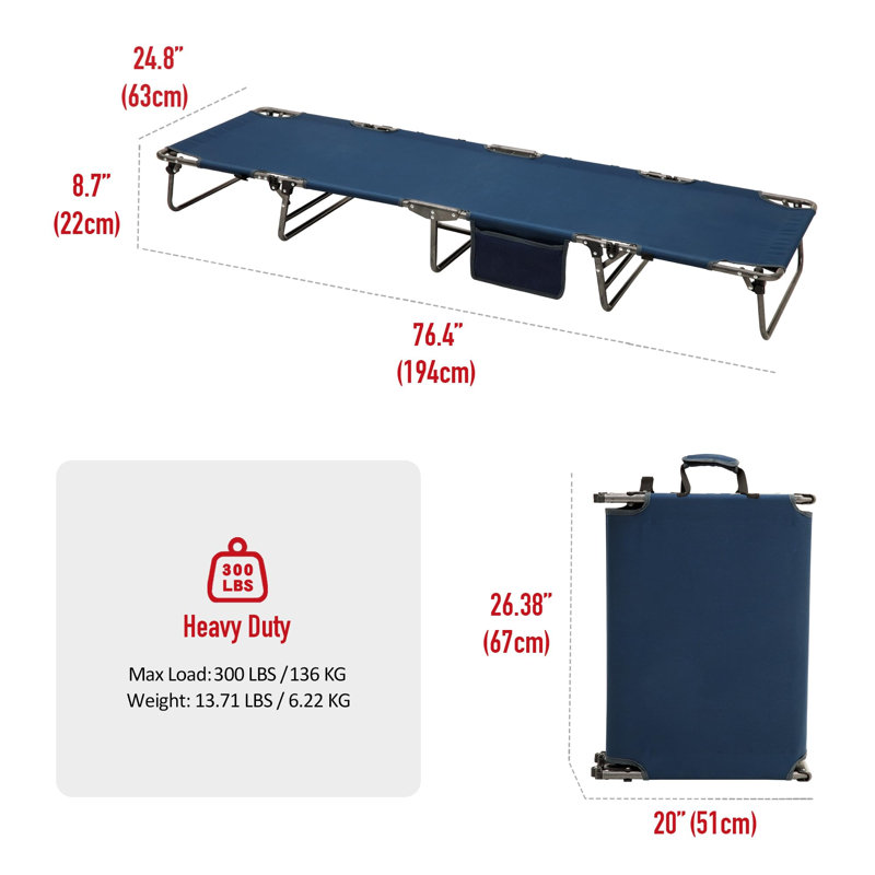 Lit de camping pliant portatif avec lit léger et coussin, Bleu marine