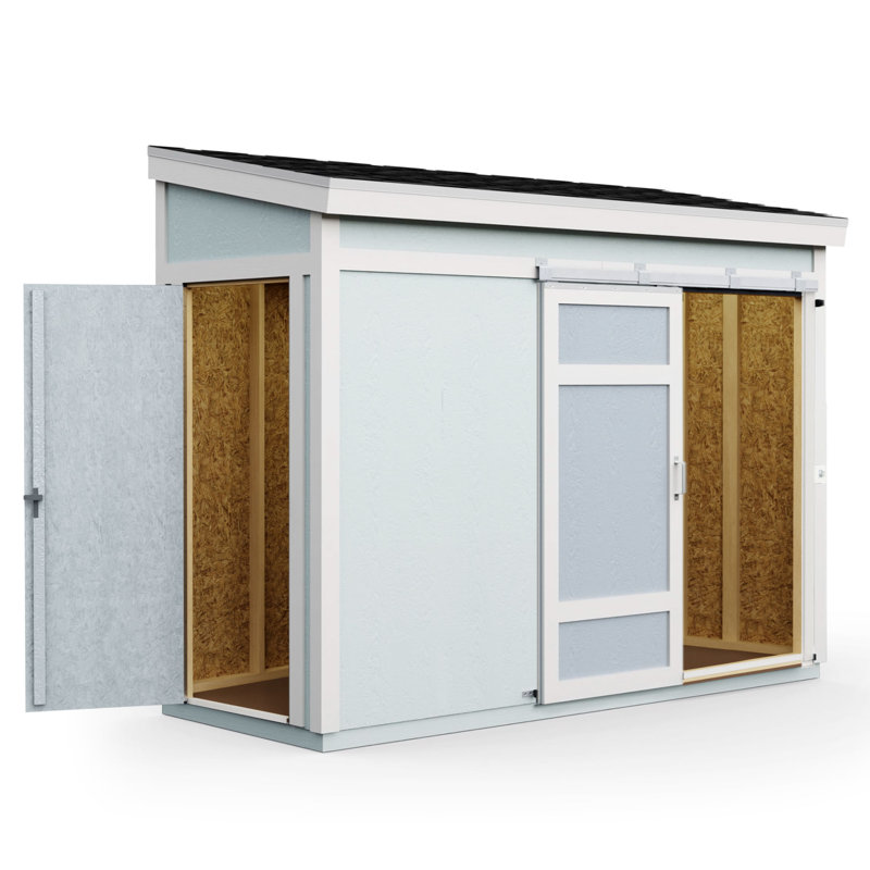Cambria 10x4 Beige Wood Lean-To Shed with Sliding Barn Door