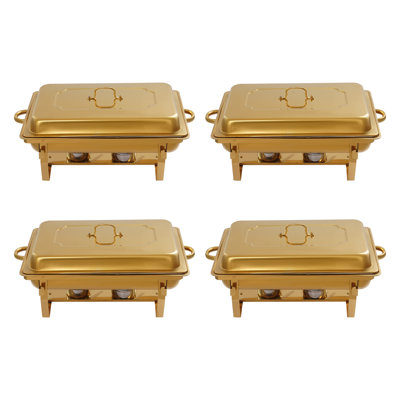 4PCS Tabletop Stainless Steel Rectangular Chafing Dishes Buffet Warmer Set