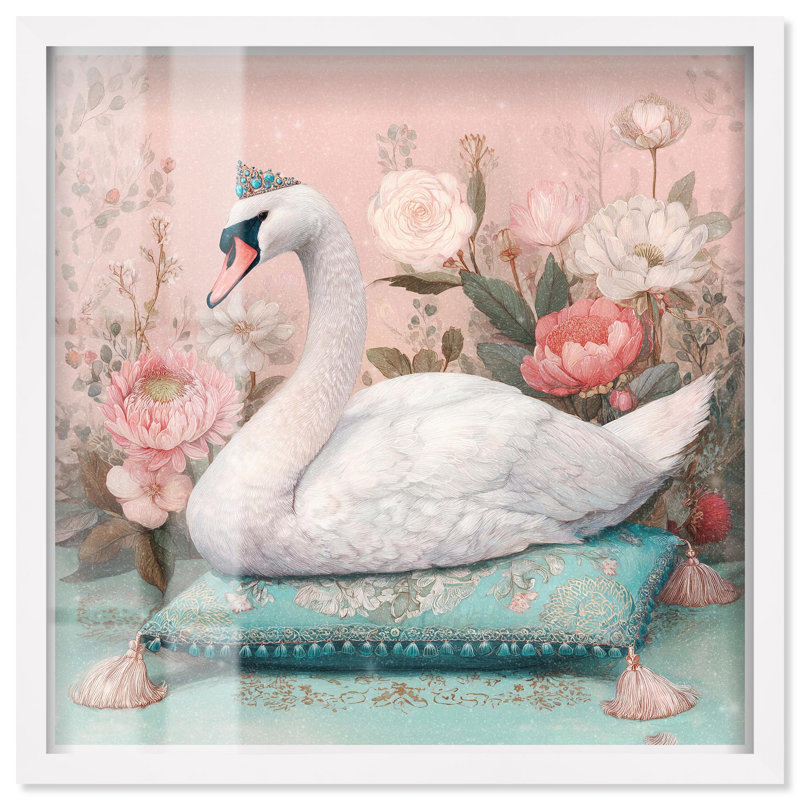 «Swan Princess Glam Art Shadowbox» par Art Remedy, H 21 po x l 21 po, Blanc