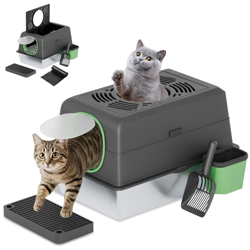 Resin, Stainless Steel Litter Box with Scoop, Black