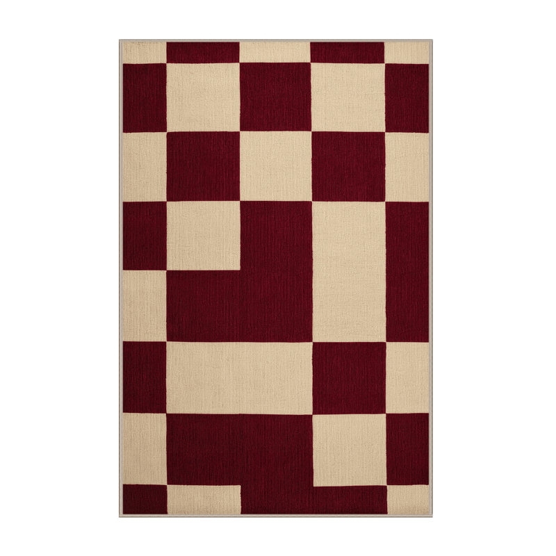 Machine Washable Checkered Beige Area Rug, Rectangle 2' x 3'
