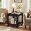 Ensemble de 2 tables de bout Farmhouse, grande table d'appoint avec tablette de rangement à 2 niveaux, tables de bout en bois rustique pour le salon, table à thé carrée, noir-50285956-48327488
