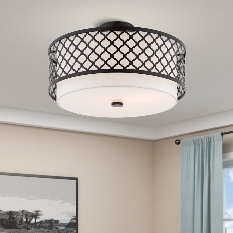 Mance Fabric Semi Flush Mount, 10.75" H x 18.13" W, Bronze