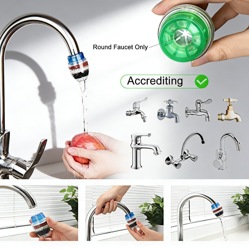 Ensemble de 3 filtres à eau pour robinet, purificateur de filtre à charbon actif pour cuisine et salle de bain, élimine le chlore, le fluore, les métaux lourds et les impuretés de l'eau dure