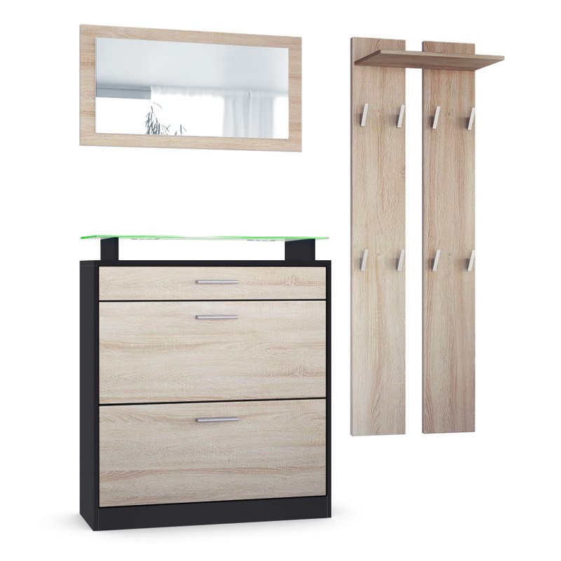 Mcclinton Hall Tree with Shoe Storage, Oak/Black (matt), Yes