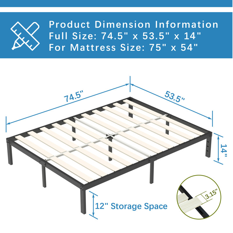 Haleem 14" Steel Platform Bed, Full