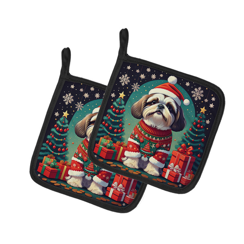 Paire de porte-casseroles Shih Tzu Christmas