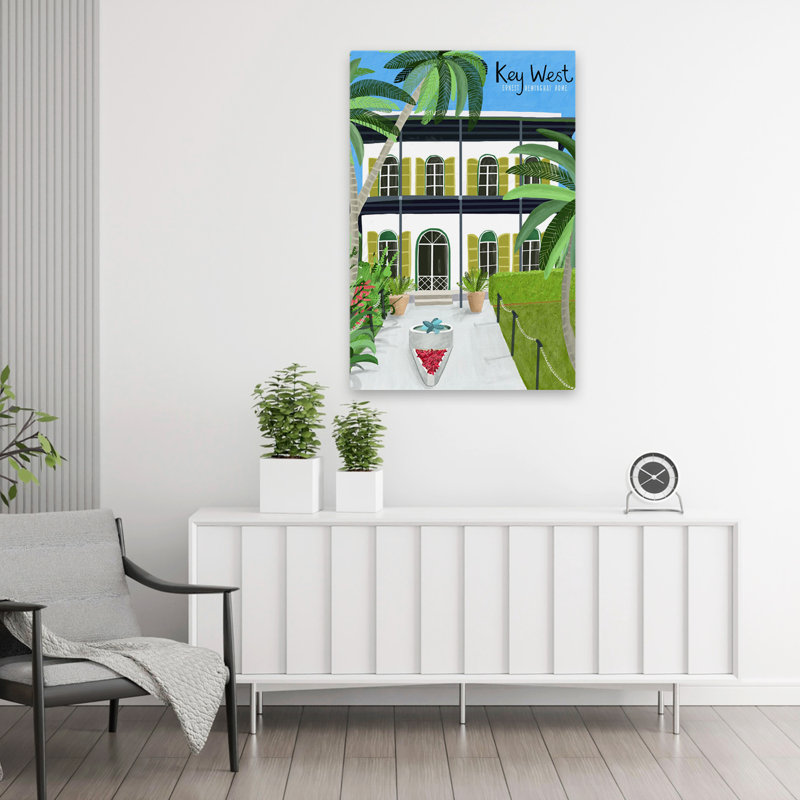 Key West Hemingway, paysage, palmier, ciel bleu, bâtiment blanc, art numérique, art naturel, H 36 po x l 24 po