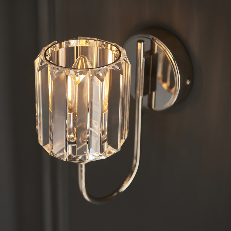 Ampelius Steel And Glass Armed Sconce, Bright Nickel Plate