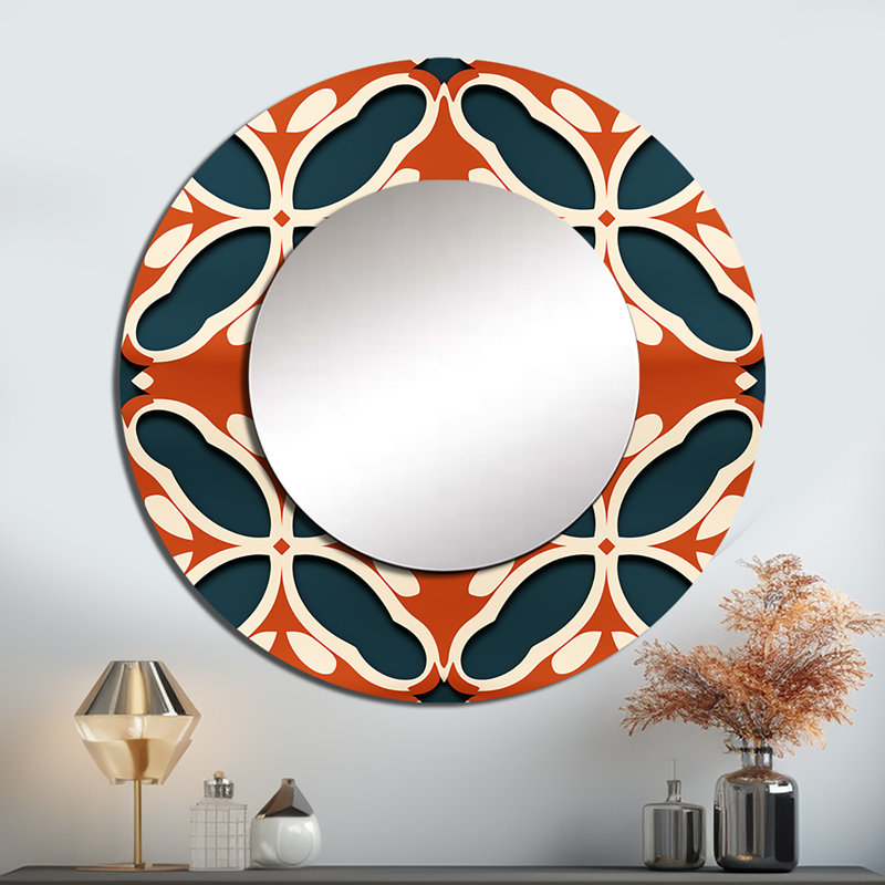 Terra Cotta Trellis Charm - grand miroir cachemire, décor de miroir mural rond sarcelle, 23 po x 23 po