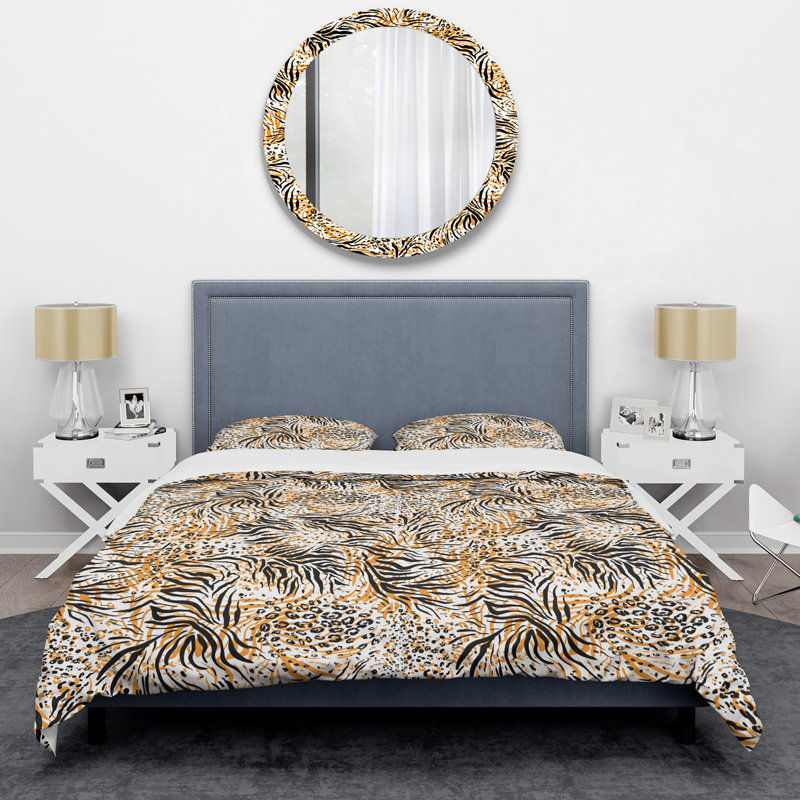 Ensemble de housse de couette en microfibre orange / noir 3 pièces, Housse de couette double + 2 taies décoratives st